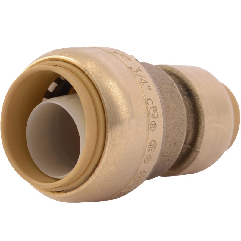 SharkBite 3/4 Inch x 1/2 Inch Reducing Coupling, Push to Connect Brass Plumbing Fitting, PEX Pipe, Copper, CPVC, PE-RT, HDPE, U058LFA - Image 1